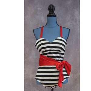 NEW Baluoke Black & White w/ Red Swimsuit Size L